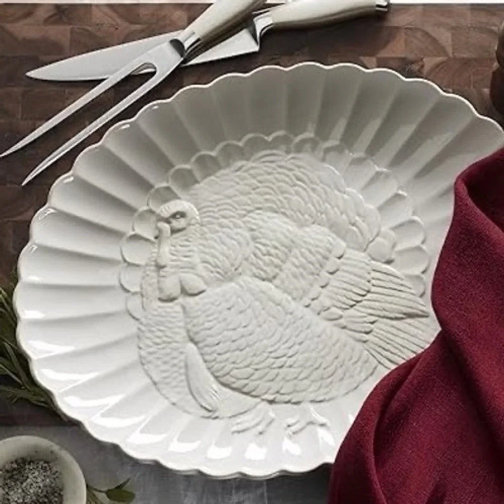 Lenox French Perle Scalloped Turkey Platter 18in Thanksgiving Serving Dish NEW